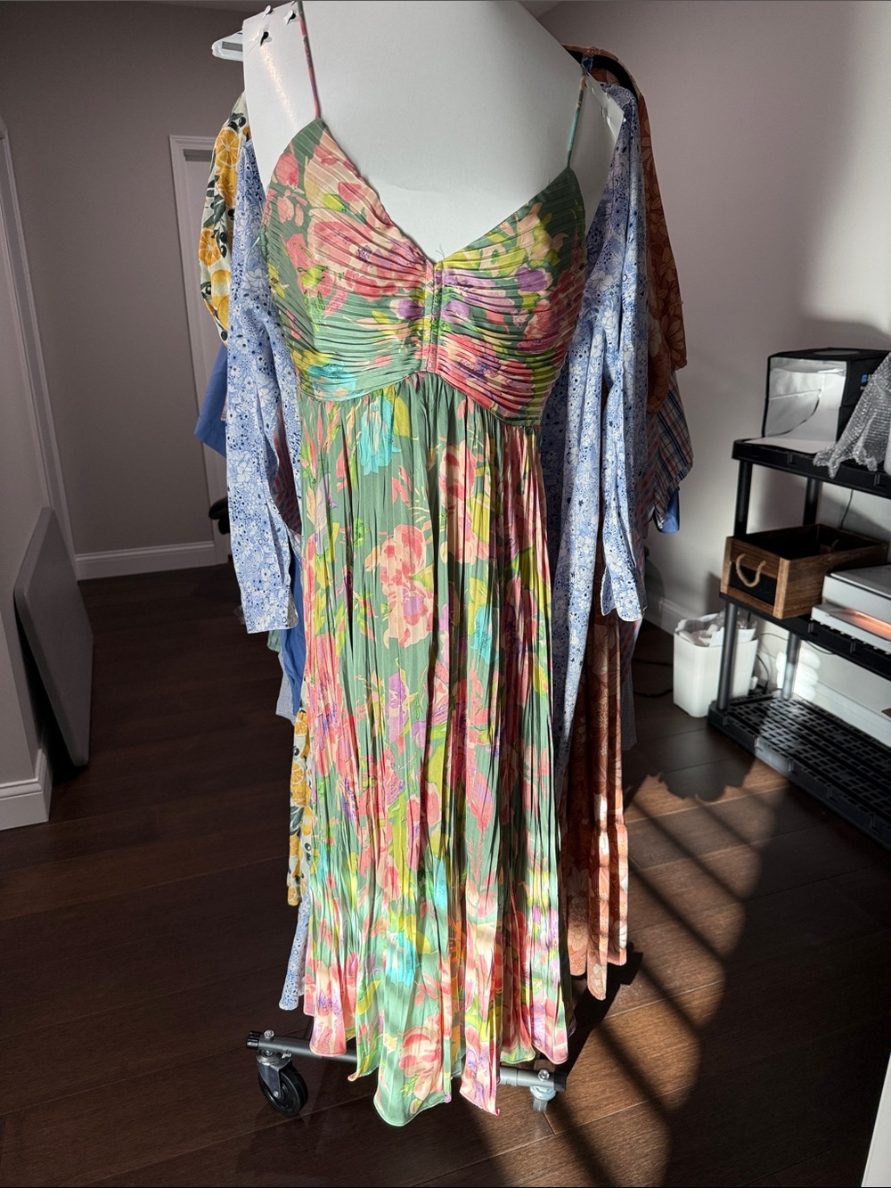 ASTR the Label Floral Pleated Maxi Dress - Green Floral